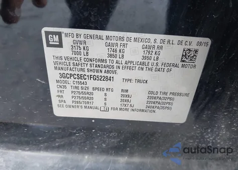 2015 Chevrolet Silverado 1500 1Lz from USA, damaged, VIN 3GCPCSEC1FG522841